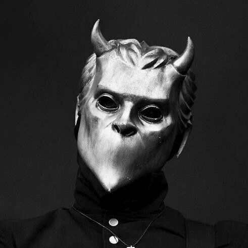 Monochrome horned mask artwork representing the Voxian visual identity